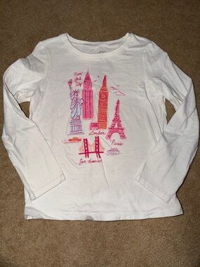 Carter's White Long-Sleeve Tee with Pink Travel Landmark Print